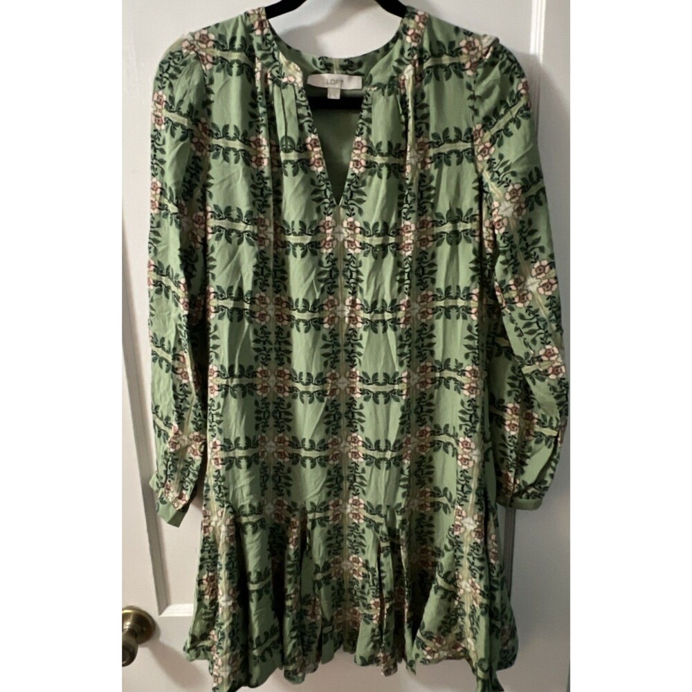 LOFT Women's Tiled Vine Dress Long Sleeve Pleated  Size S Small